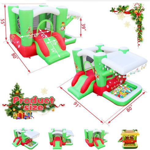 Christmas Jump N Slide Inflatable Bouncer For Kids Complete Setup With Blower - 80 X 91 Play Area - 55 Tall