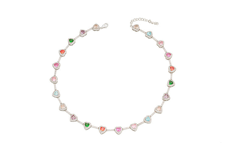 Candy Color Heart Color Zircon Necklace Ornament