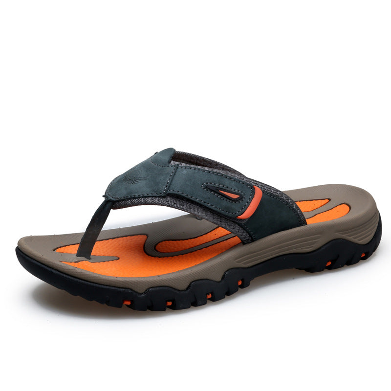 Large Dock Layer Cowhide Men's Flip-flops