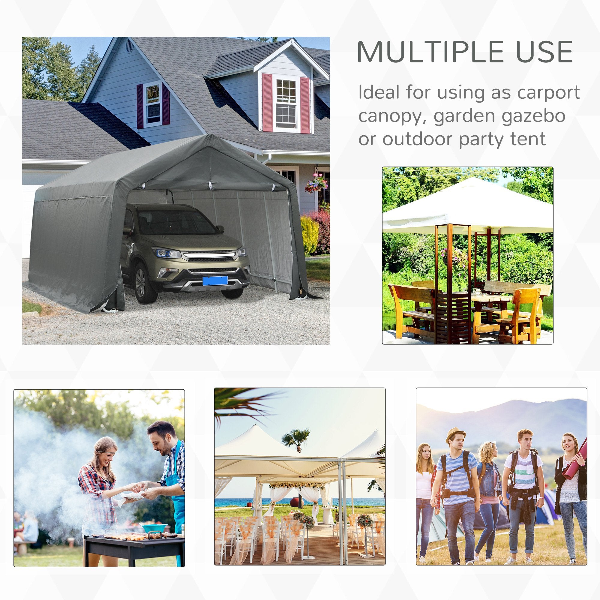 20' x 12' Heavy Duty Outdoor Temporary Carport Canopy Tent - Gray