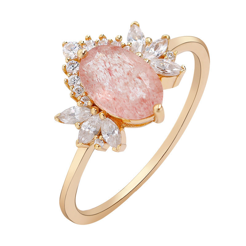 Strawberry Crystal Ring Fashion Niche