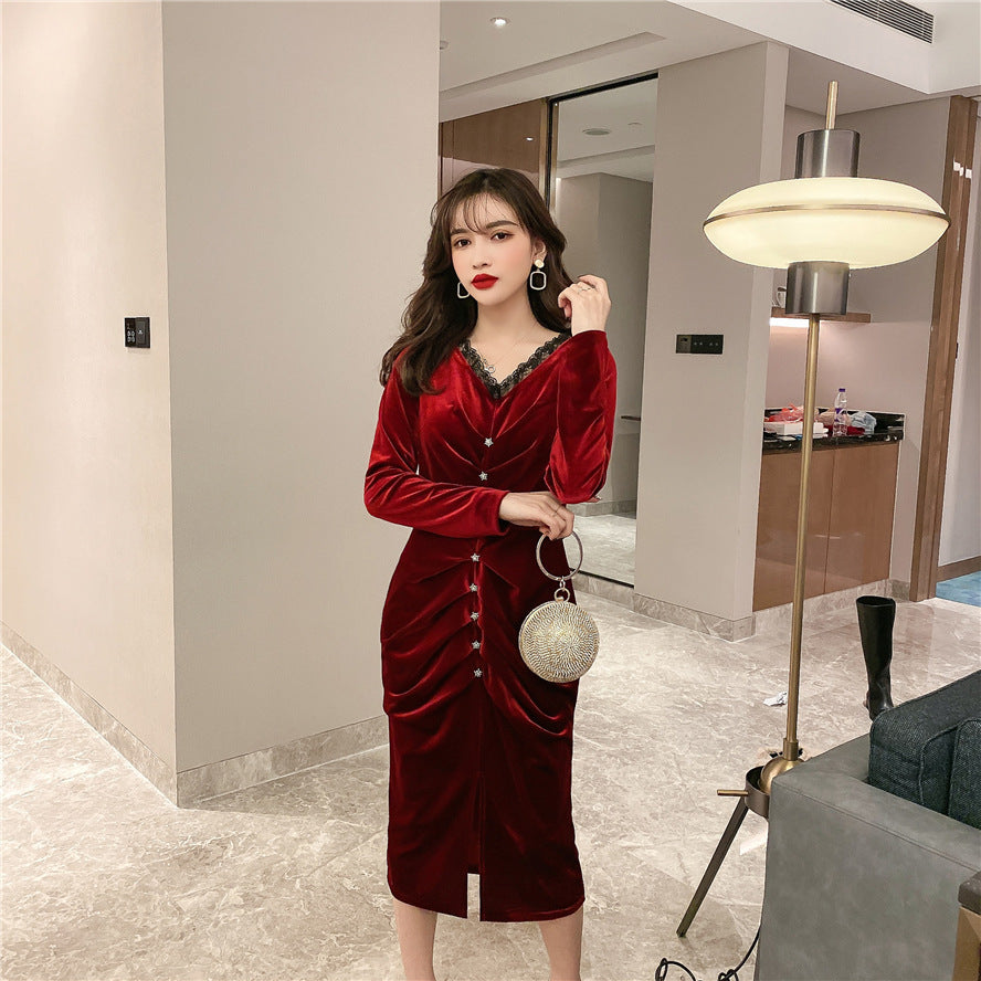 Pleated Velvet Dress