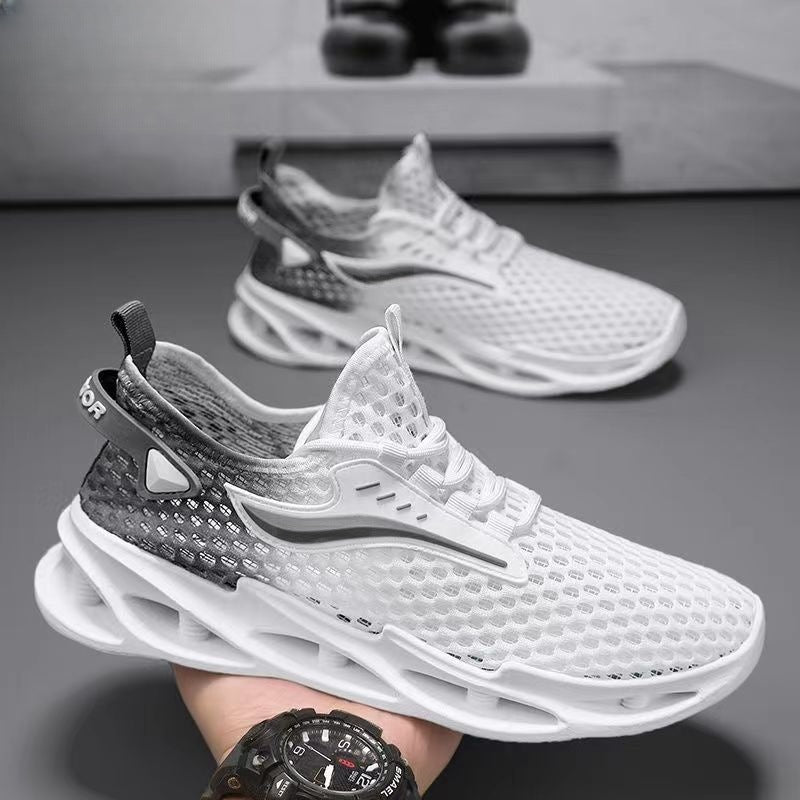 Men's Lace-Up Sneakers Mesh Sports Shoes Fashion Hollow-Sole Low Top Running Shoes