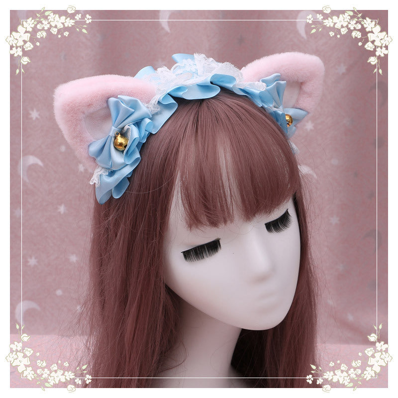 A Lovely Japanese Lolita Hairdress, Catwoman Plush Lolita Headdress, Lace Cat Ear Hair Band