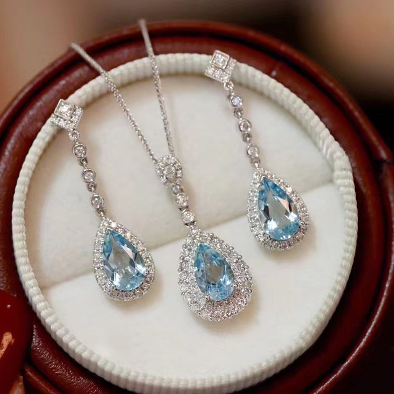 Mermaid Tears Gem Necklace Light Luxury High-End Stud Earrings Simple Elegant Special-Interest Design Jewelry