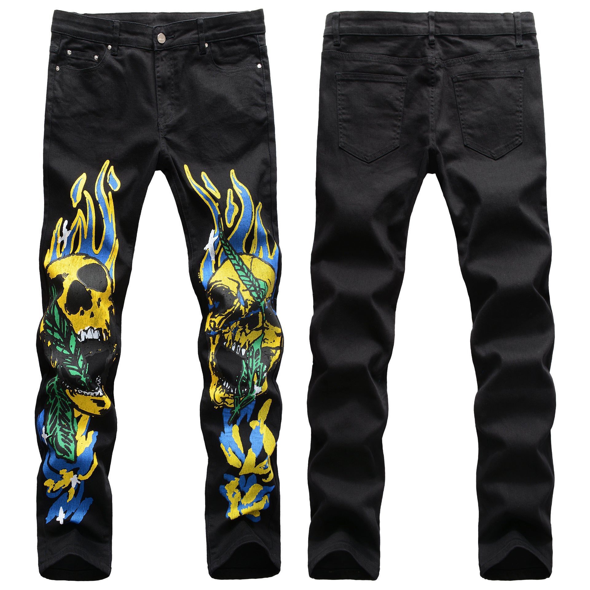 Skull Graffiti Flame Street Fashion Men's Pants