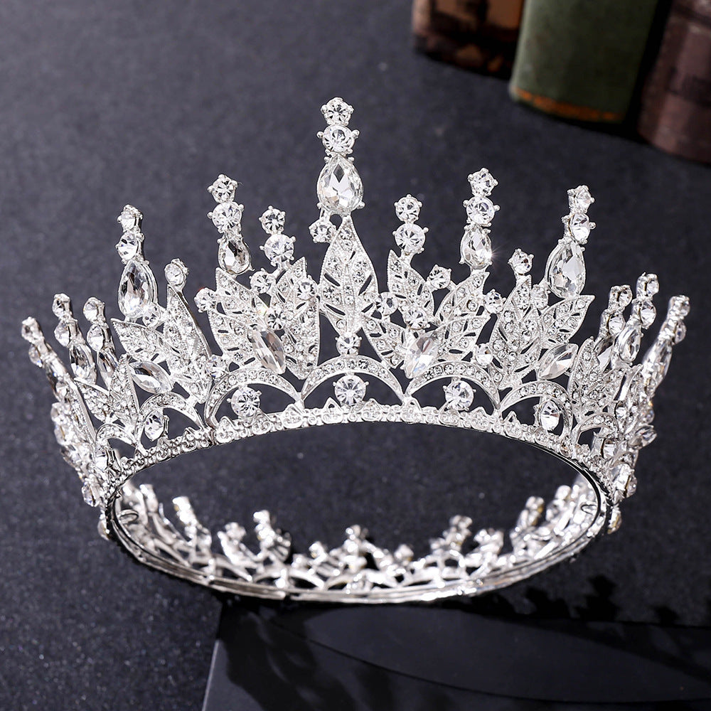 Bride Royal Pink Crystal Crown Headband Wedding Hair Accessories