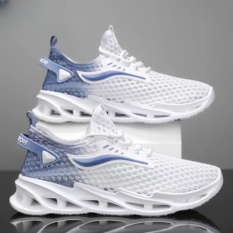 Men's Lace-Up Sneakers Mesh Sports Shoes Fashion Hollow-Sole Low Top Running Shoes