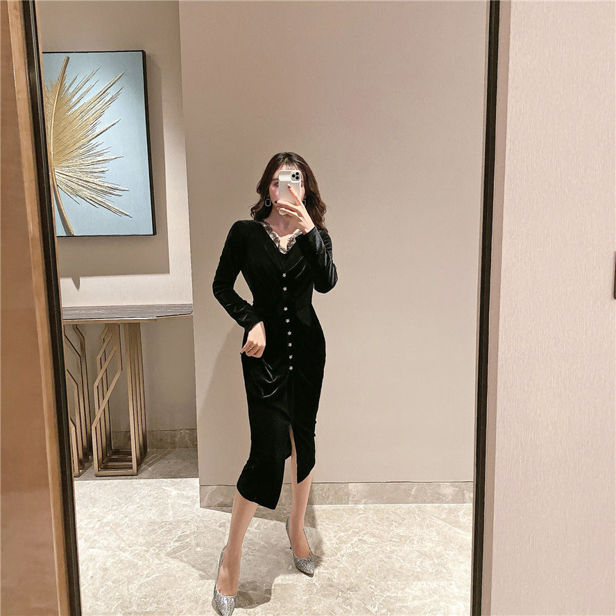 Pleated Velvet Dress