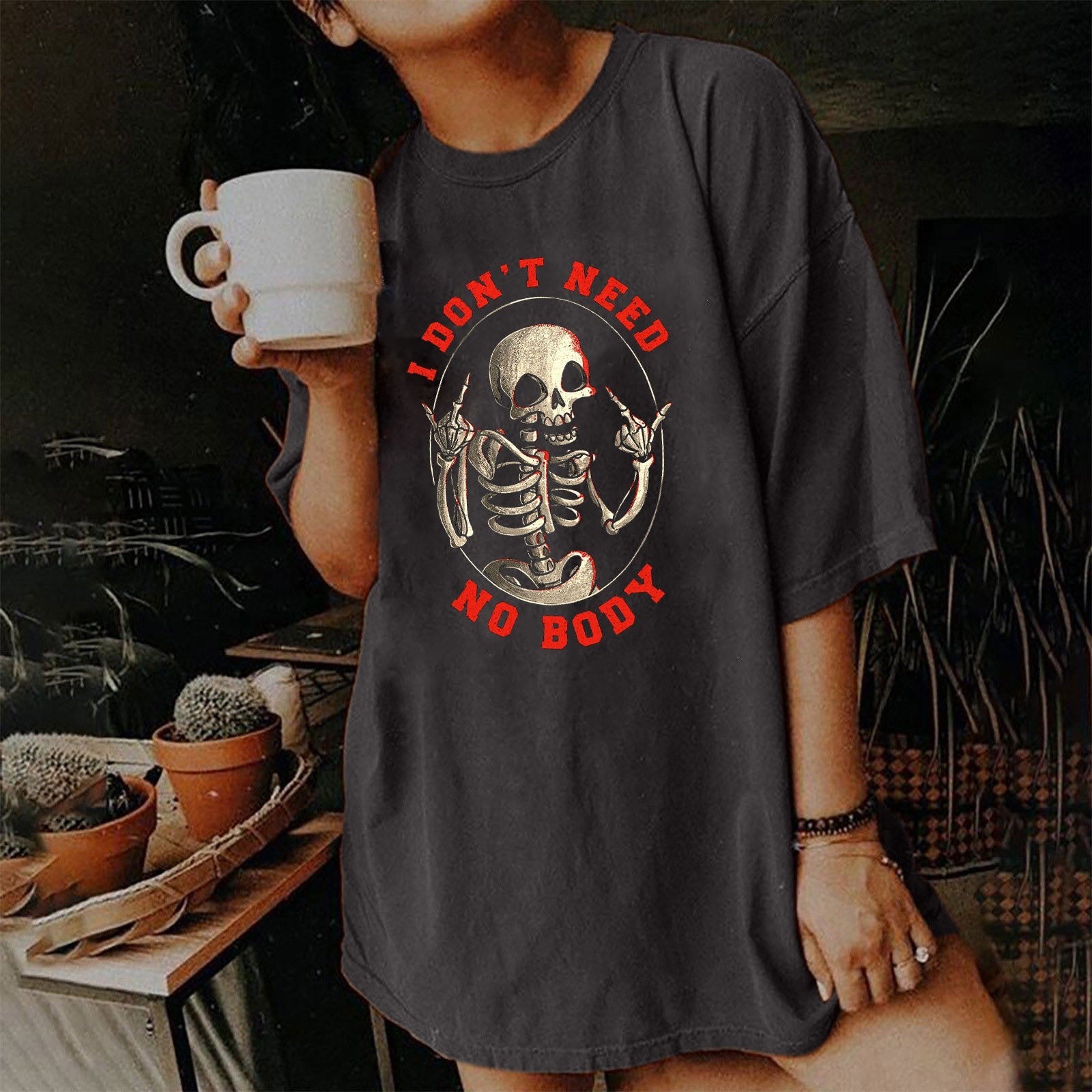 Women's Short Sleeved Vintage T-Shirt Skull Print High Street Fashion