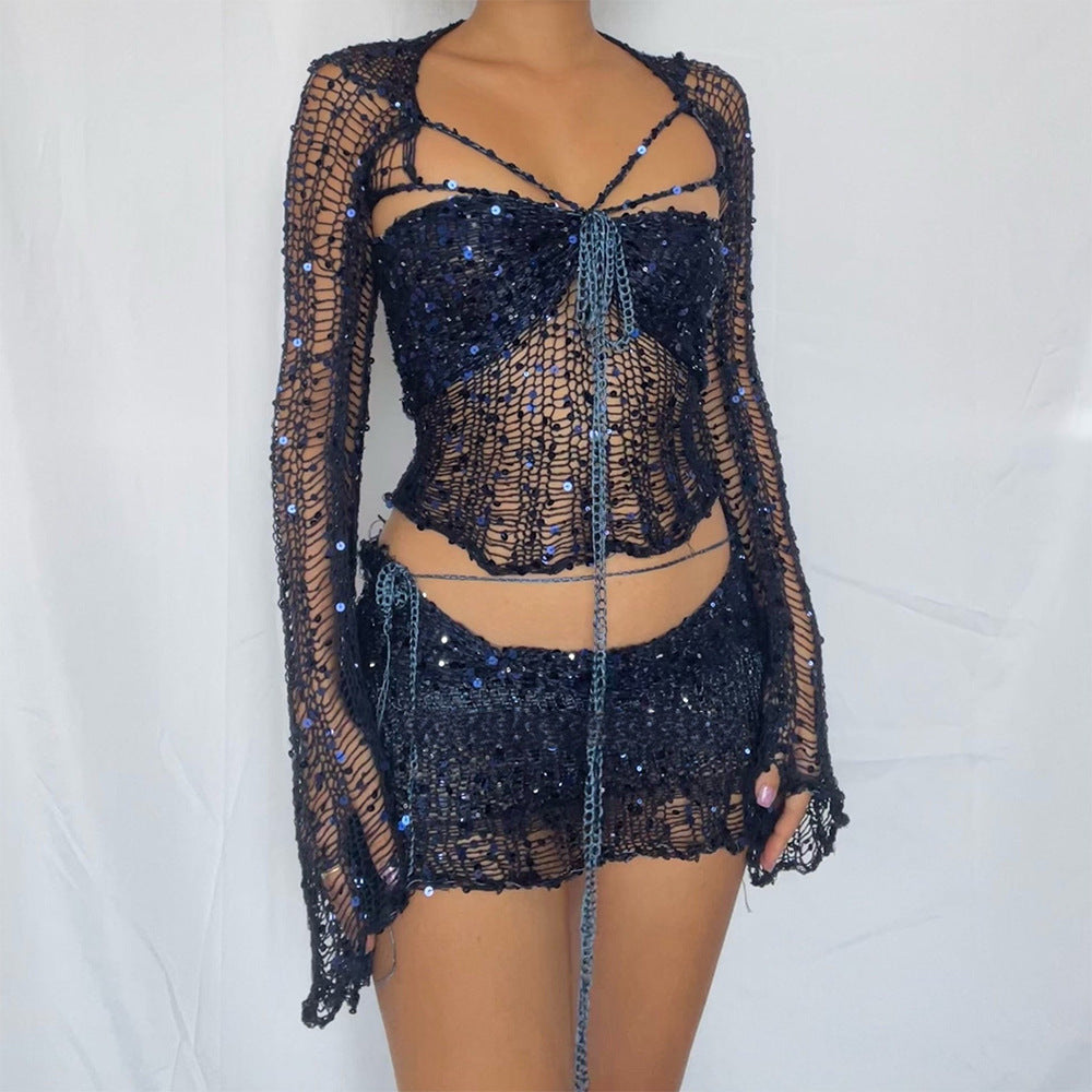 Women's Knitted Sweater Three-Piece Set Suit