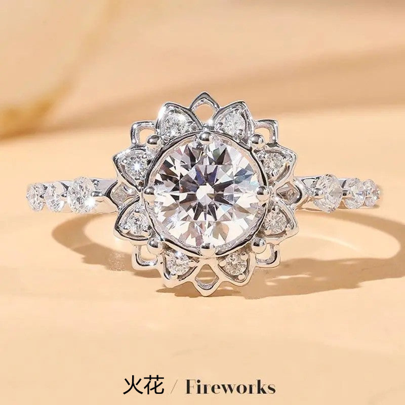 Elegant 1 Carat Six-Prong Wedding Ring Light Luxury Adjustable Couple Ring For Women