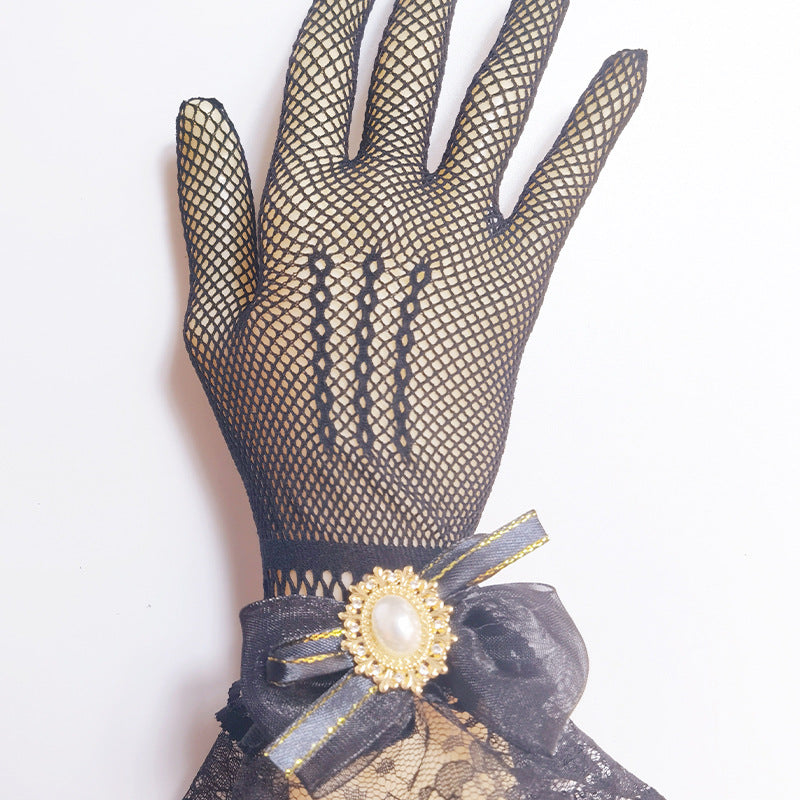 Harajuku Style Dark Lolita Girl Lace Gloves Lace Mesh Transparent Thin Lolita Photo Props White