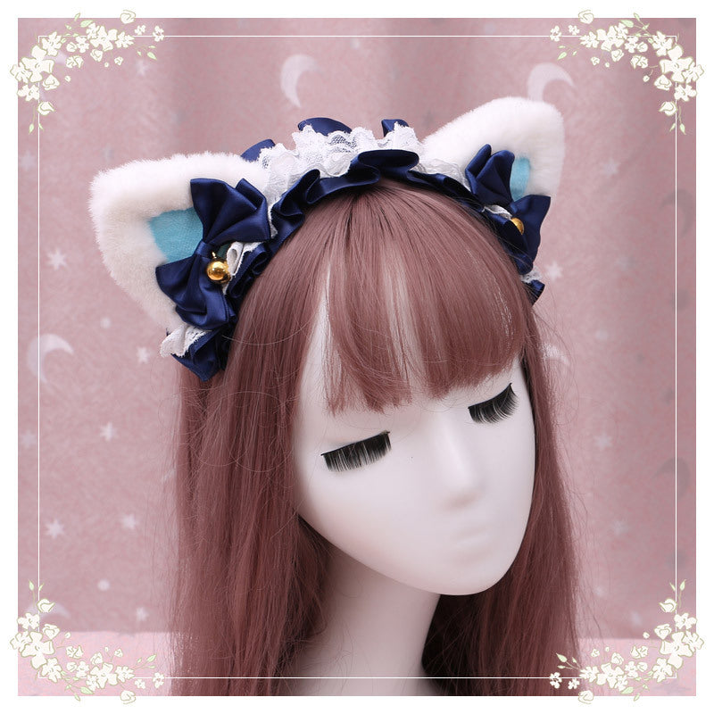 A Lovely Japanese Lolita Hairdress, Catwoman Plush Lolita Headdress, Lace Cat Ear Hair Band