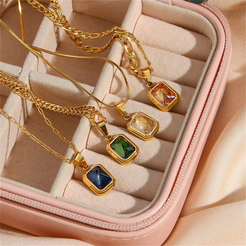 Stainless Steel Hip Hop Gemstone Pendant Necklace