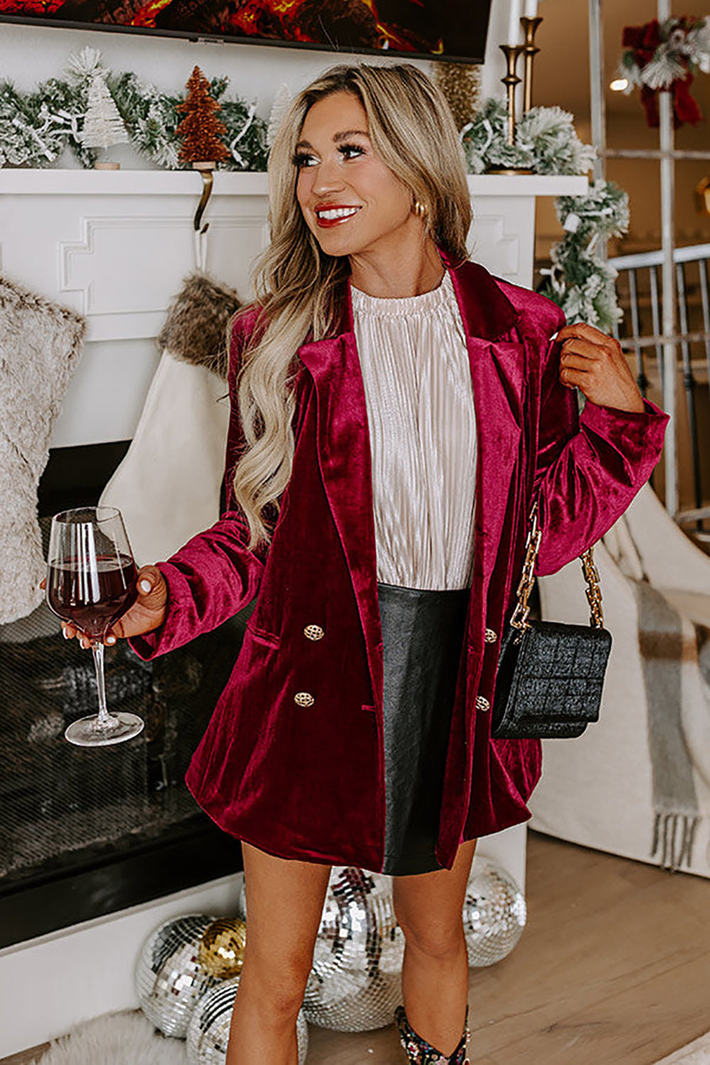 Casual Loose Double-Breasted Velvet Suit Jacket