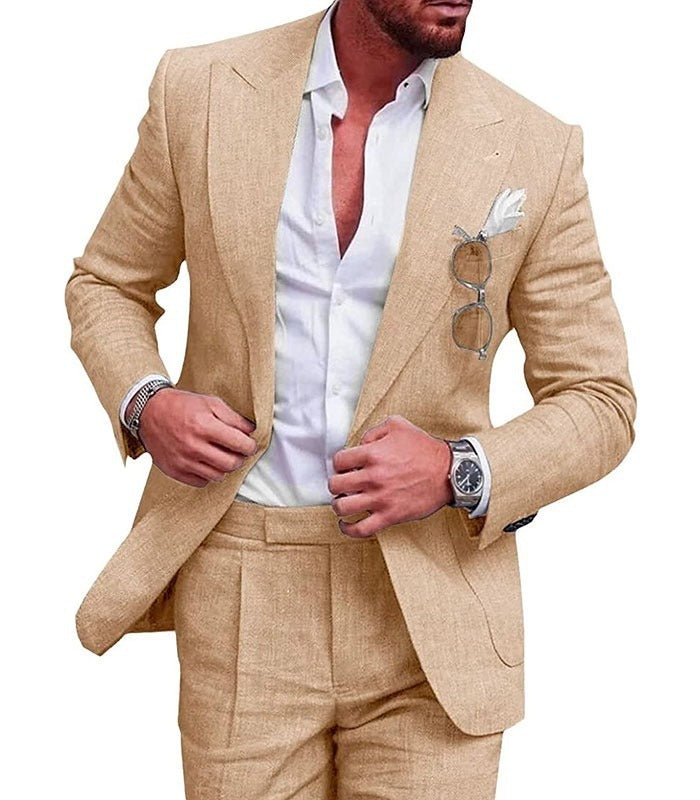 Men's Large Single Row One Button Solid Color Suit Two-Piece Set