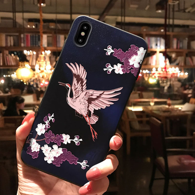Black Frosted Chinese Style Embossed Phone Case
