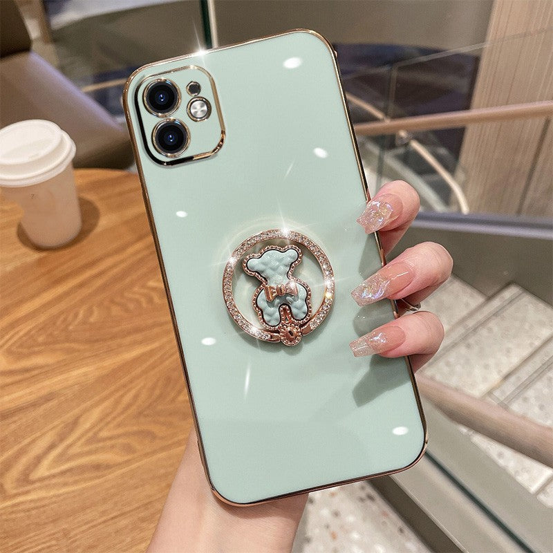 Electroplated Rhinestone Round Bracket Bear Cute High-level Luxury Protective Cover All-Inclusive Anti-Fall Soft Shell