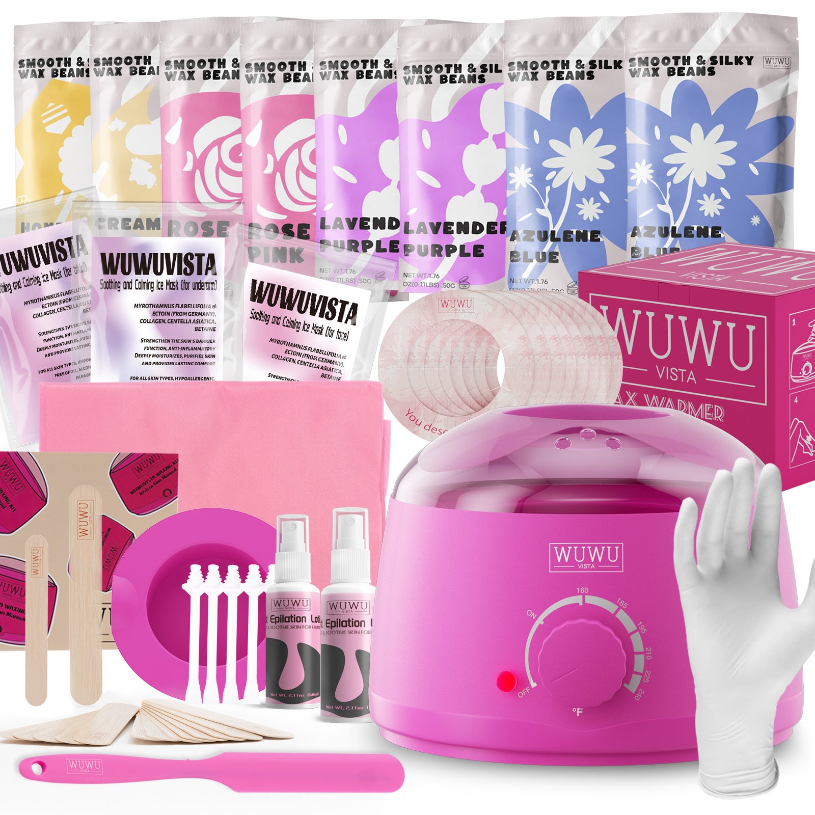 Waxing Kit, WUWUVISTA Hair Removal Hard Wax Kit With Wax Melt Warmer & Waxing Beads For Women & Men-Professional At Home Wax Pot For Face, Brazilian, Full Body, Bikini, Sensitive Skin 79 Items
