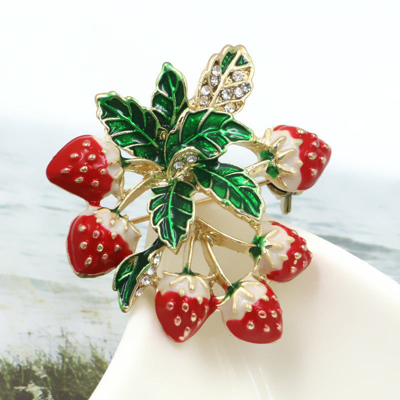 Dripping Oil Plating Strawberry Brooch