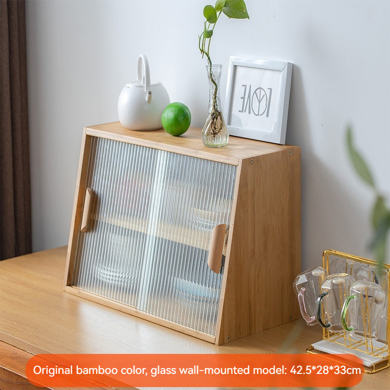 Japanese-Style Small Glass Kitchen Table Top Storage Cabinet Solid Wood Household