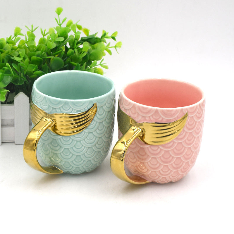 Mermaid Tail Handle Mug Pearl Glazed Gold