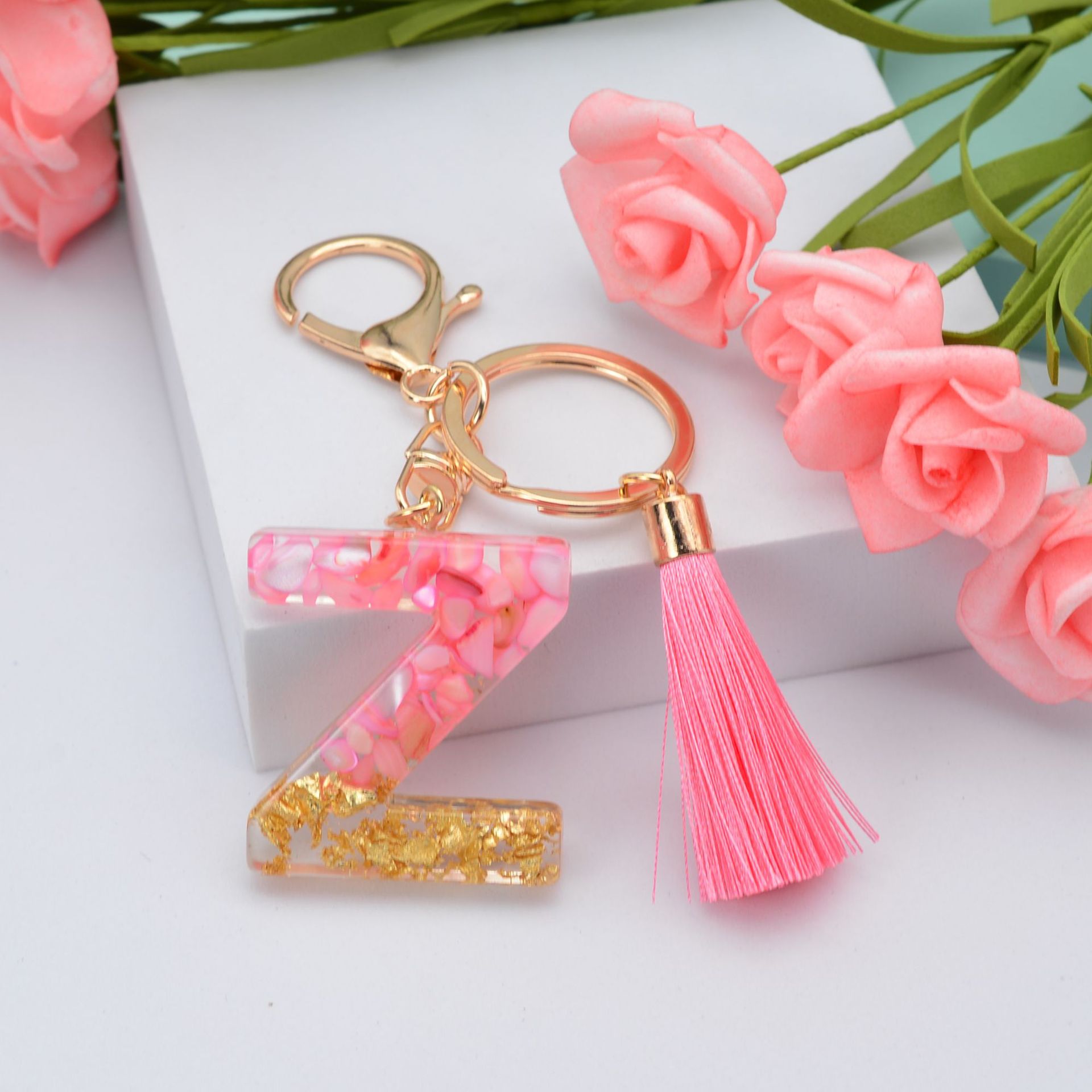 26 English Letters Leather Ball Stone Pendant Key Chain