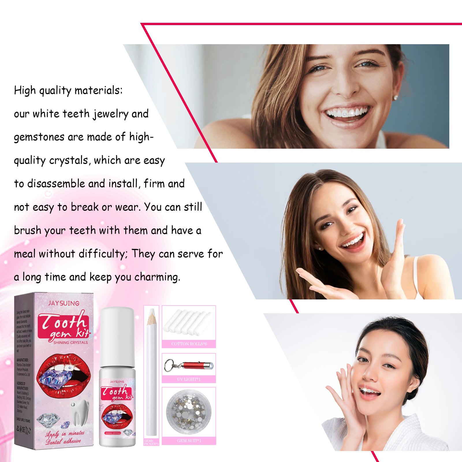 Jaysuing Tooth Gem Kit, Accessories Easy To Remove And Install Crystal Dental Drill Tooth Embellish Glitter Stick