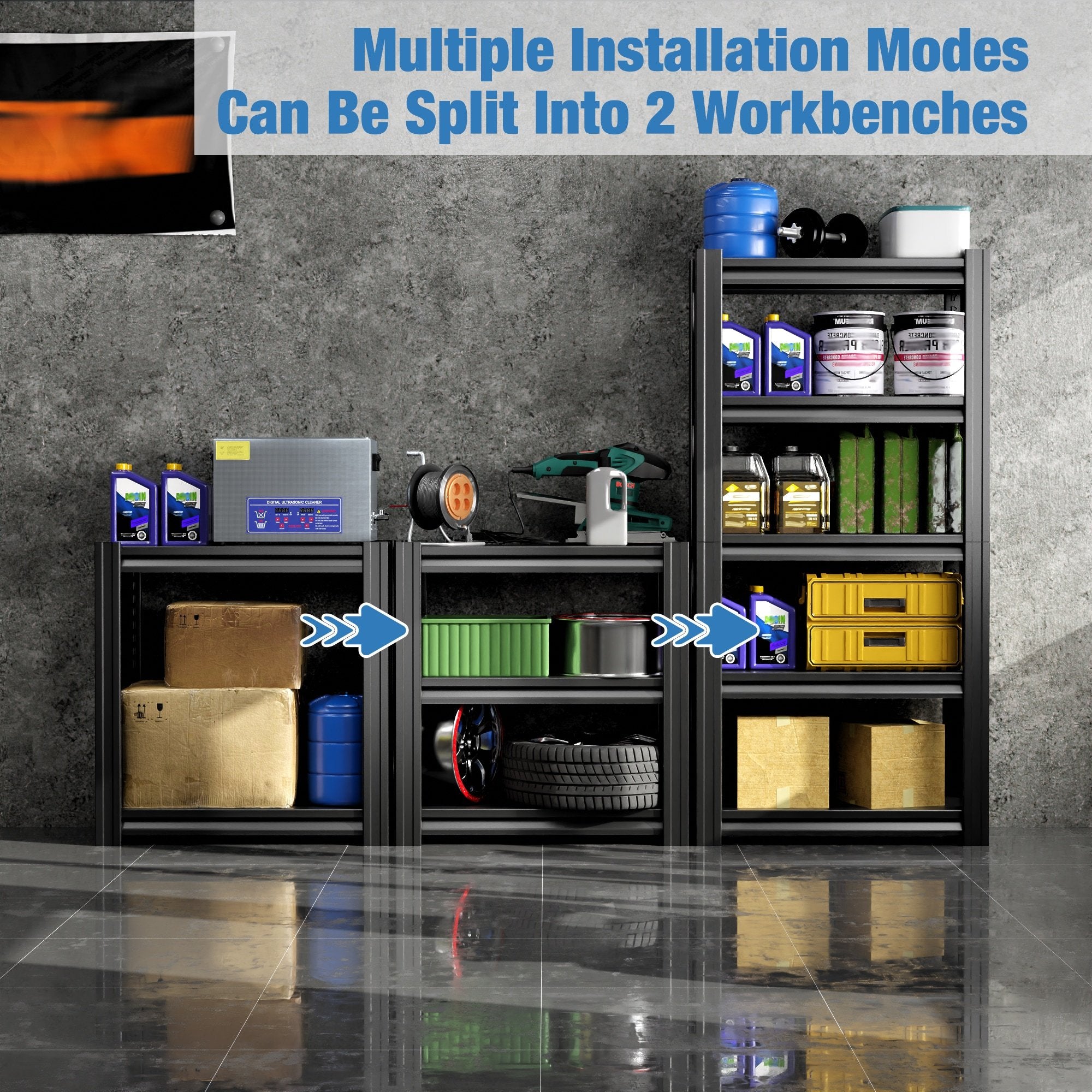 Garage Shelving72Garage Storage Shelves Heavy Duty 5 Tier Adjustable Height Metal Shelving Unit For Garage Basement, Industrial Shelving Utility ShelfBlack