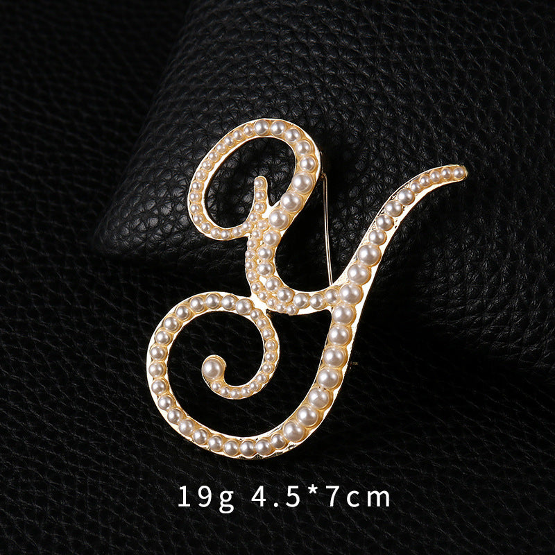 Brooch Customization English Letter Brooch Pearl Pin female