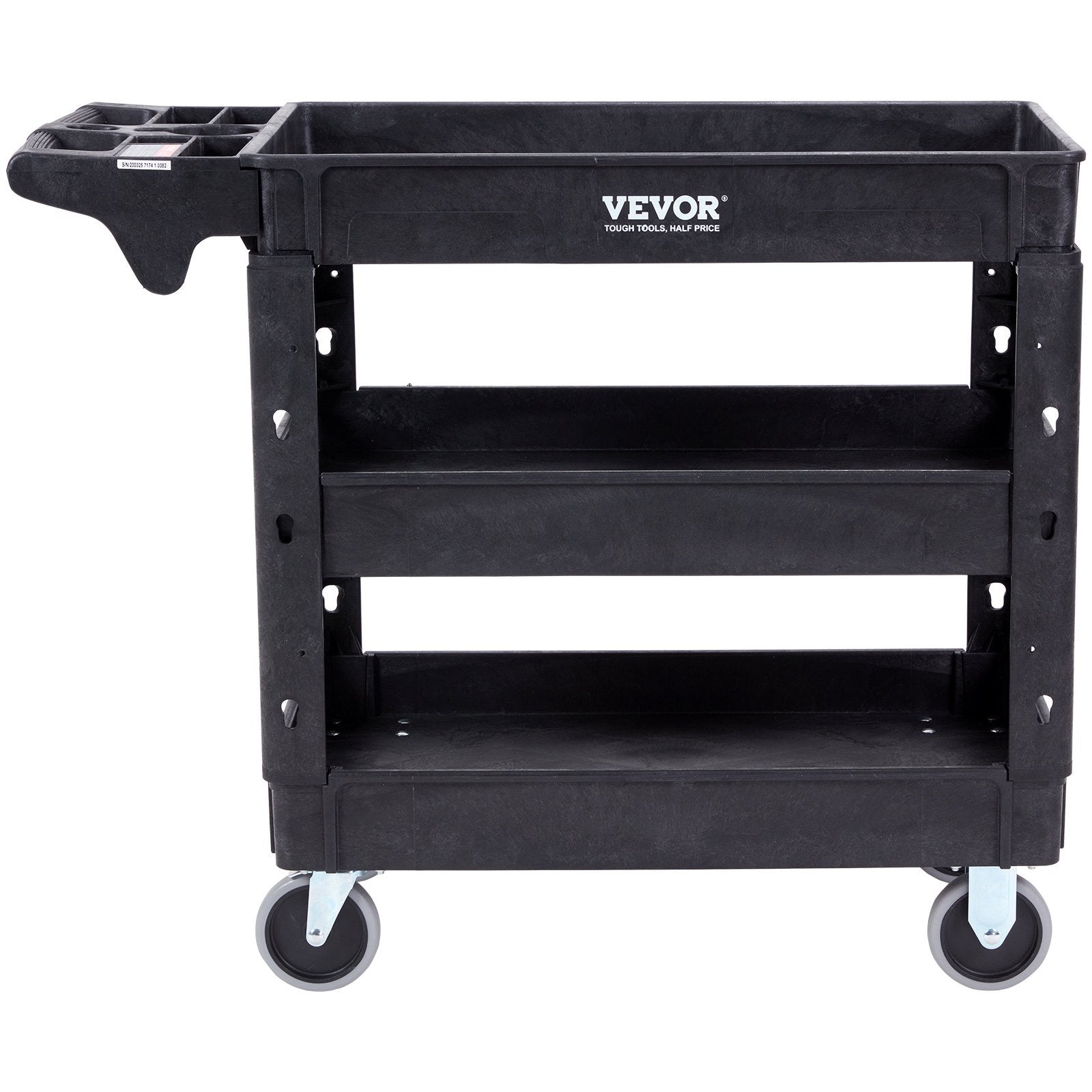 Utility Service Cart, 3 Shelf 550LBS Heavy Duty Plastic Rolling Utility Cart With 360 Swivel Wheels