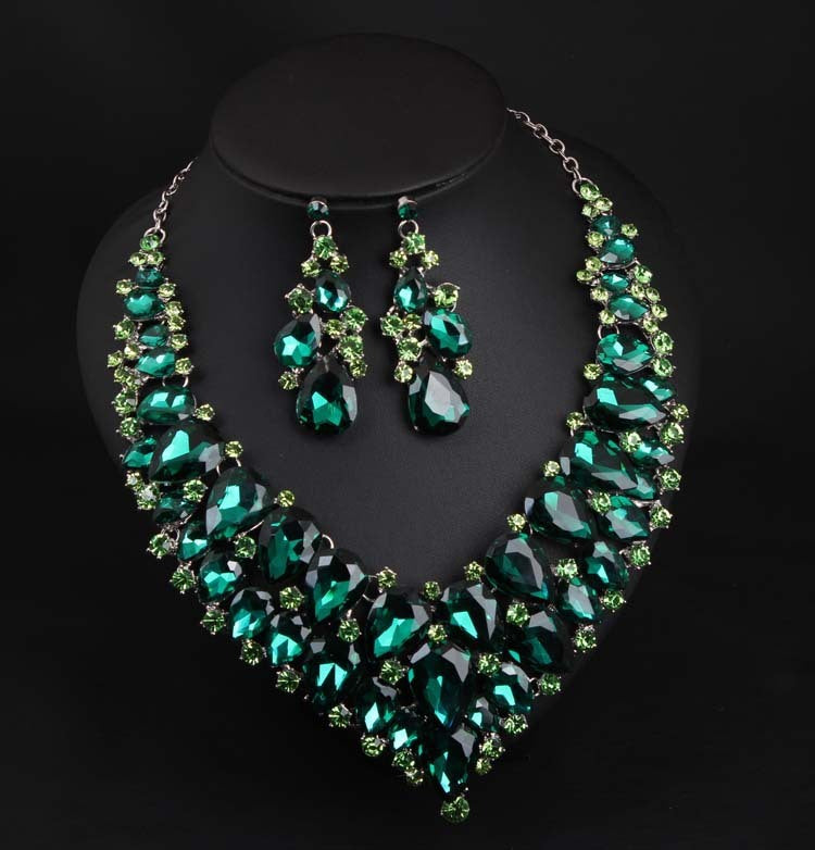 Green Crystal Necklace Earring Set Africa