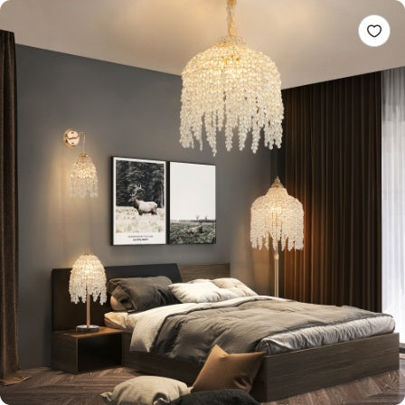 19 Inch Height Elegant Crystal Table Lamp Vintage Waterfall Design With Teardrop Grape Crystal Bead String Shades And Marble Textured Base For Living Room, Bedroom, Or Office Bulb Not Included