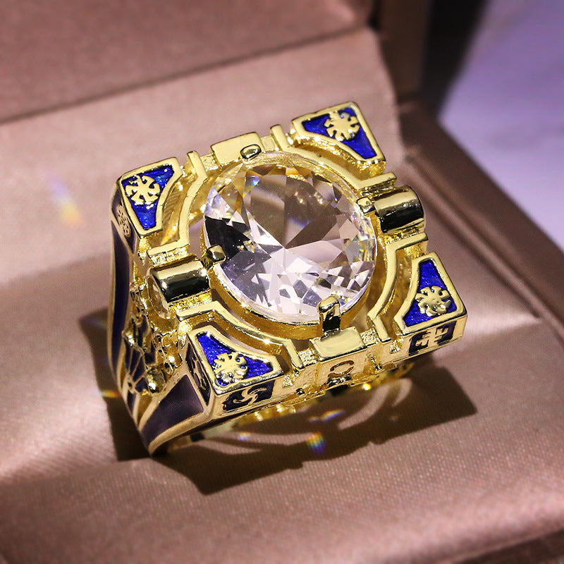 New Enamel Striped Blue Ring