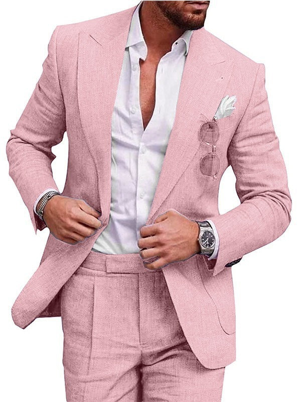 Men's Large Single Row One Button Solid Color Suit Two-Piece Set