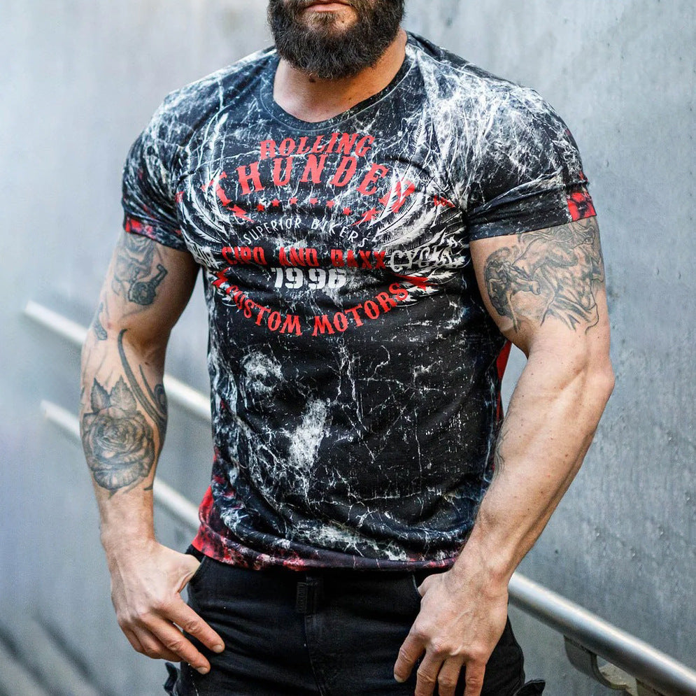 New Fashion Casual Digital Printed Round Neck Short-sleeved T-Shirt Men's Wholesale