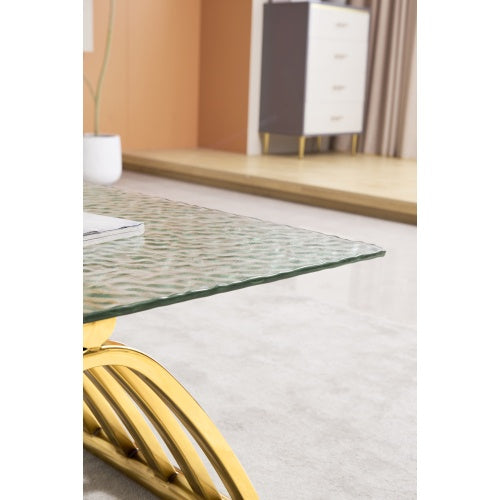 47 Rectangle Modern Stainless Steel Coffee Table, Water Ripple Tempered Glass Coffee Table, Center Table, For Living Room Home Office, Easy Assembly, Gold