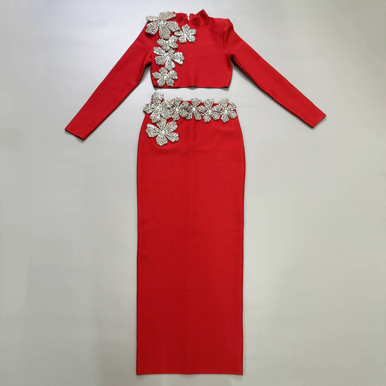 Round Neck Long Sleeve Short Top Long Skirt