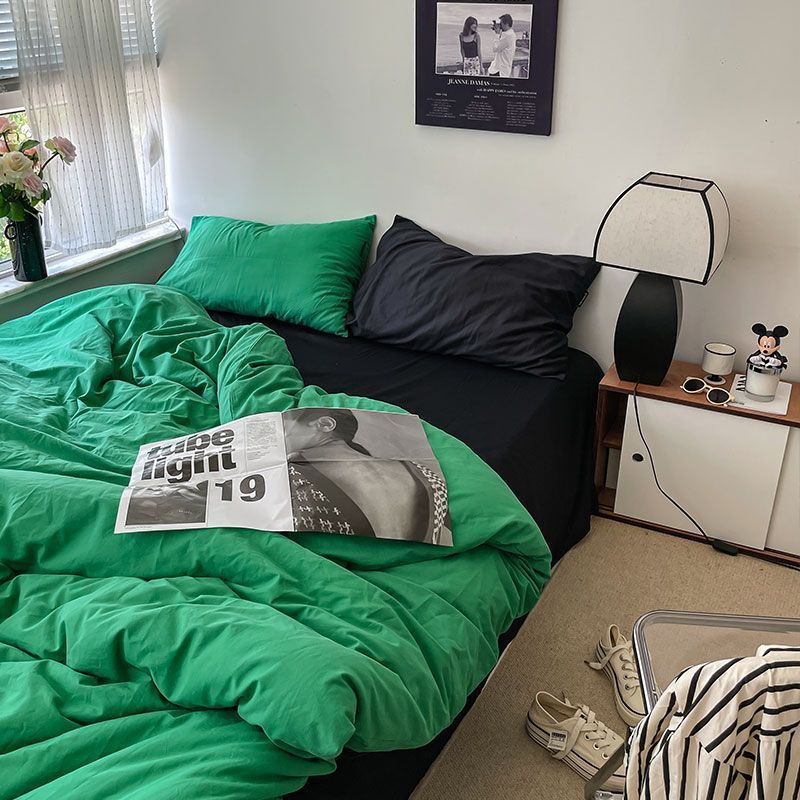 Double-Piece Foggy Gray Quilt Cover Four-piece Bedding Sheet Dormitory Bed Three-Piece Set