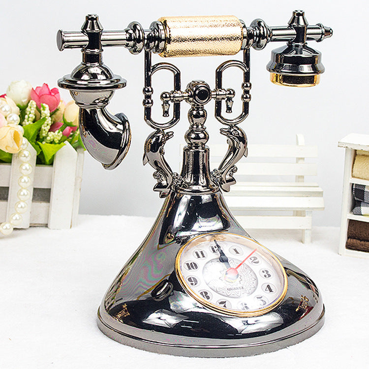 European-Style Vintage Dining Table Set Telephone Classical Electroplating Alarm Clock
