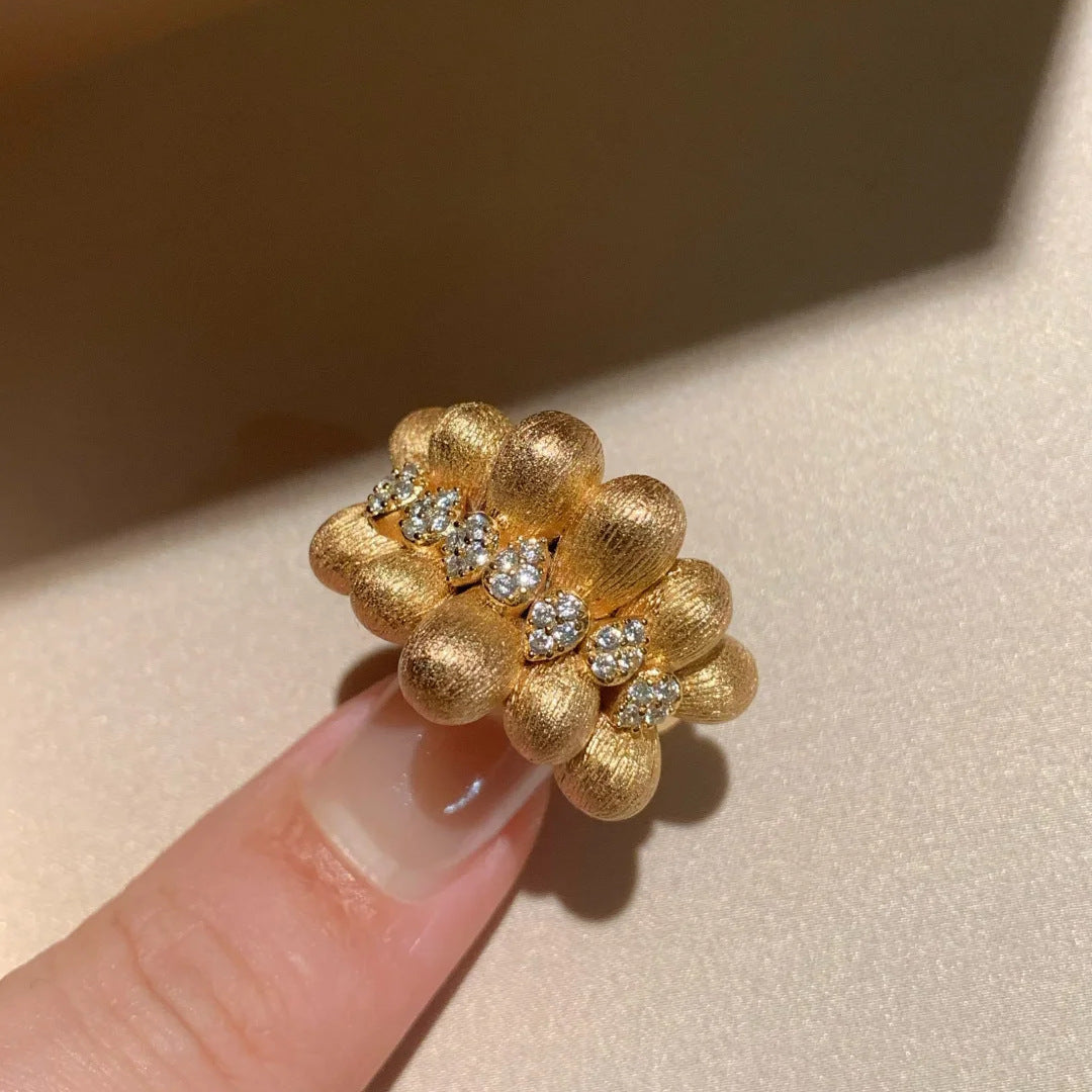 French Retro Handmade Brushed Ribbon Coffee Bean Ring