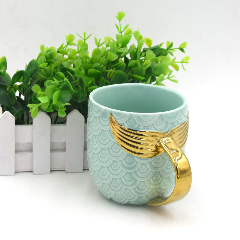 Mermaid Tail Handle Mug Pearl Glazed Gold