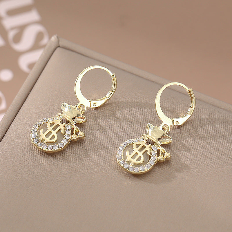 National Fashion Rhinestone Cat's Eye Purse Earrings Temperament
