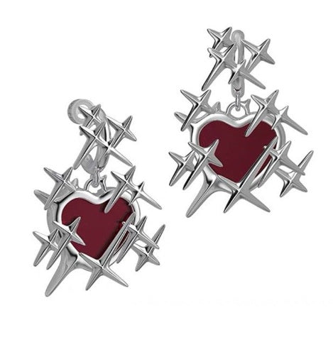 Shining Heart Cold Wind Red Thorns Love Shining Ear Studs Earrings
