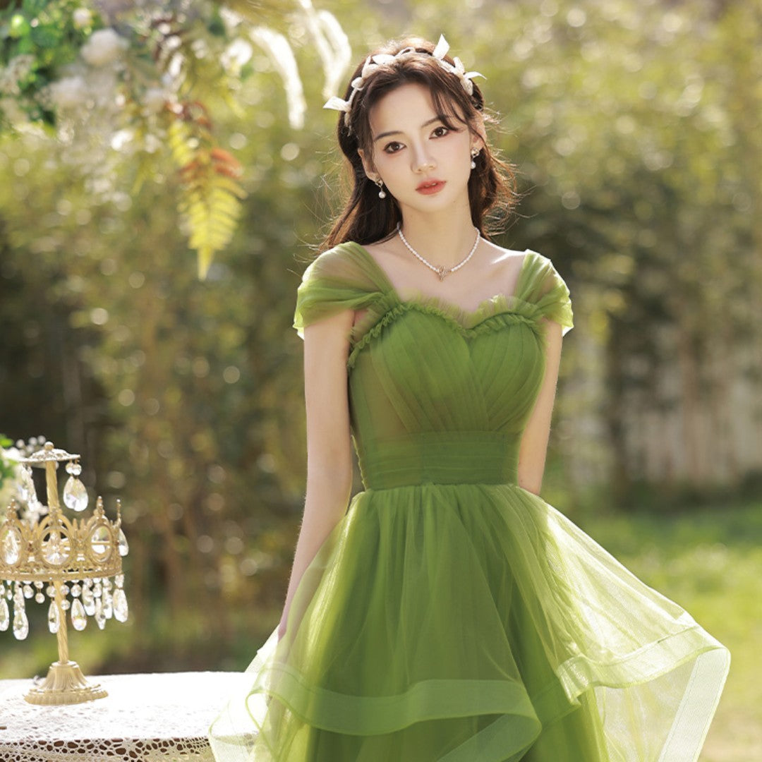 Green French Light Luxury Fairy Banquet Style Dress
