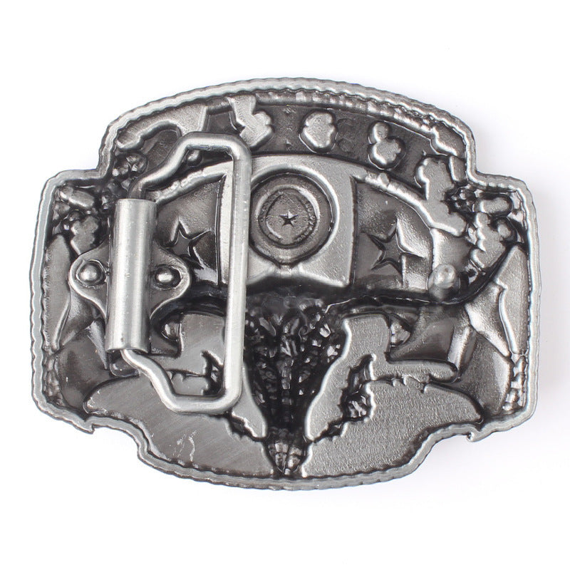 Western Style Texas Longhorn Leather Buckle 3.8cm Wide Belt Suitable For Smooth