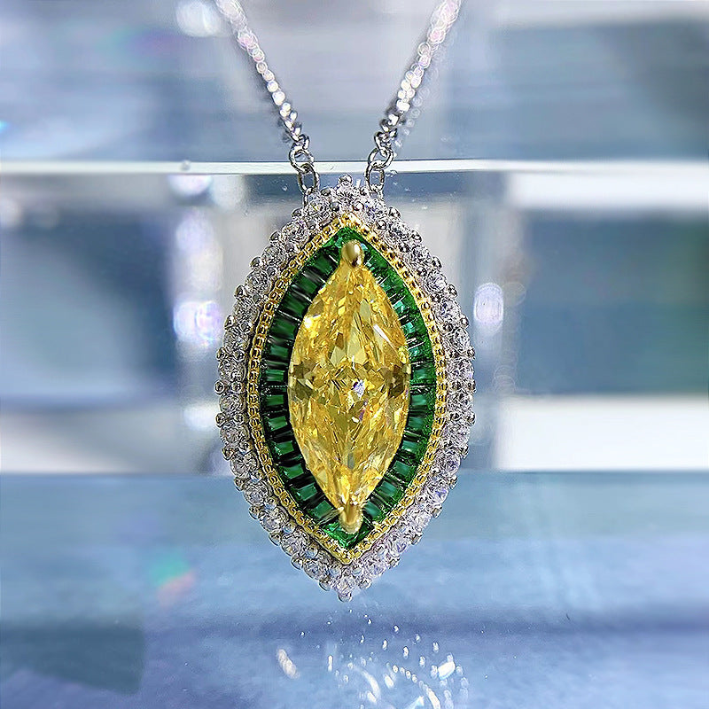 New 925 Silver Necklace 613 Yellow Diamond Horse Eye Pendant For Women