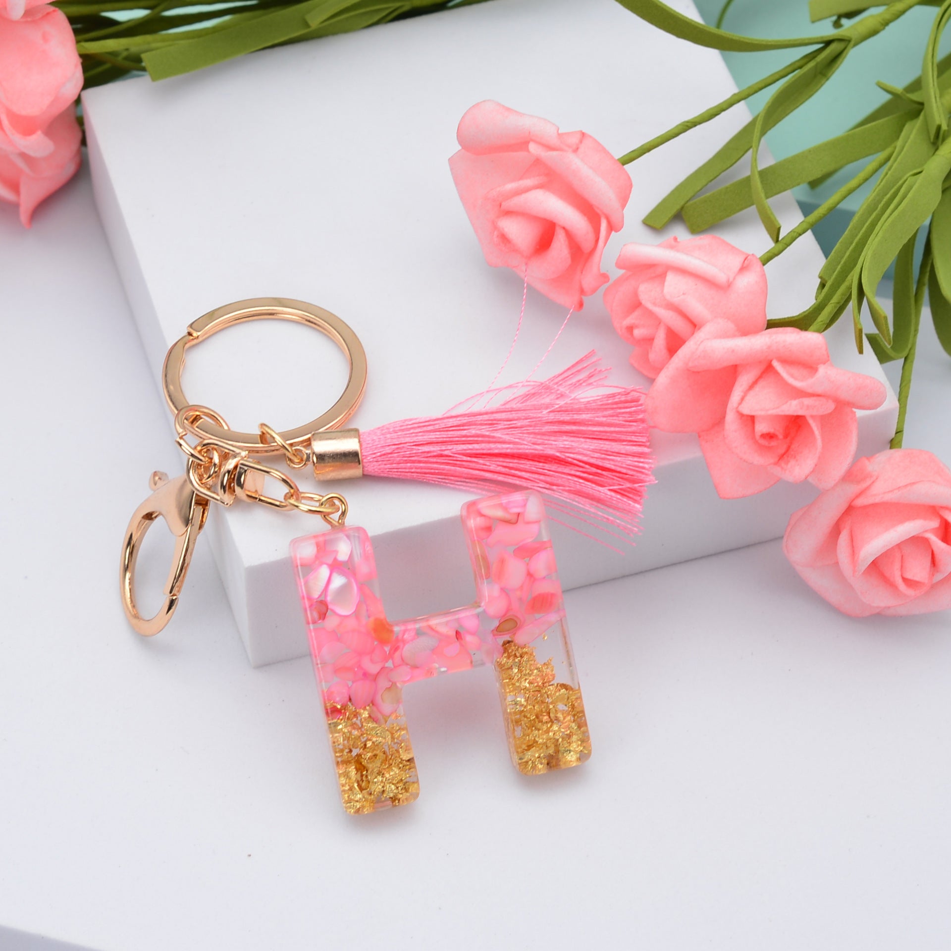 26 English Letters Leather Ball Stone Pendant Key Chain