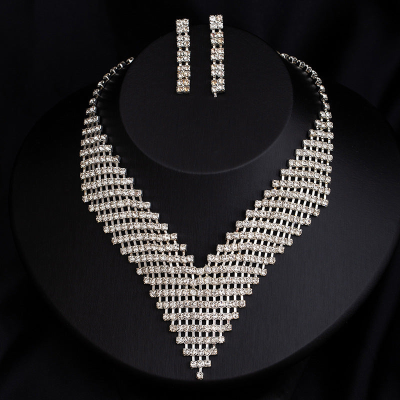 Full-Diamond Necklace And Earring Jewelry Set